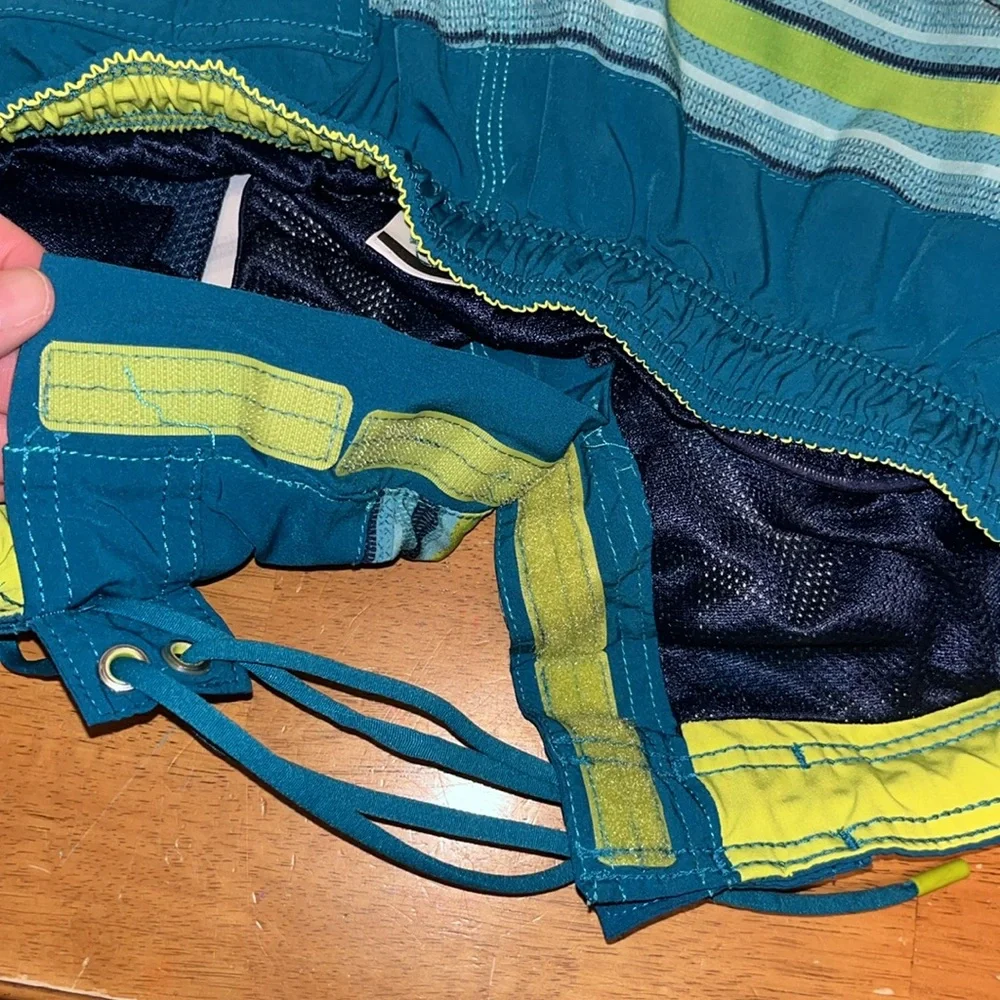 Speedo Mens Blue Green White Swim Short Size Medium with Liner and Elastic Waist